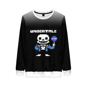 Женский свитшот 3D с принтом Undertale STOP. в Ухте, 100% полиэстер с мягким внутренним слоем | круглый вырез горловины, мягкая резинка на манжетах и поясе, свободная посадка по фигуре | 3d | pixel | sans | stop | undertale | абстракция | алфавит | андертейл | буквы | геометрия | знак | игра | надпись | пиксель | пикселя | подземная история | текстура
