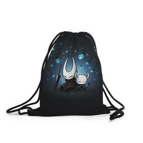 Рюкзак-мешок 3D с принтом Hollow Knight в Ухте, 100% полиэстер | плотность ткани — 200 г/м2, размер — 35 х 45 см; лямки — толстые шнурки, застежка на шнуровке, без карманов и подкладки | hollow knight | детская | для детей | игра | компьютерная игра | королевство | рыцарь | темный рыцарь | холлов кнайт | экшен