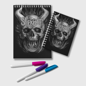 Блокнот с принтом Slipknot в Ухте, 100% бумага | 48 листов, плотность листов — 60 г/м2, плотность картонной обложки — 250 г/м2. Листы скреплены удобной пружинной спиралью. Цвет линий — светло-серый
 | band | corey taylor | jim root | metal | mick thomson | music | official | альтернативный | глэм | готик | гранж | метал | музыка | пост | рок | хард