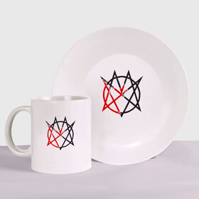 Набор: тарелка + кружка с принтом Mindless Self Indulgence logo в Ухте, керамика | Кружка: объем — 330 мл, диаметр — 80 мм. Принт наносится на бока кружки, можно сделать два разных изображения. 
Тарелка: диаметр - 210 мм, диаметр для нанесения принта - 120 мм. | coffe black | comedy rock | electronic rock | electropunk | hardcore | hip hop | if | industrial rock | jimmothy | jimmy urine | mindless self indulgence | msi | new wave