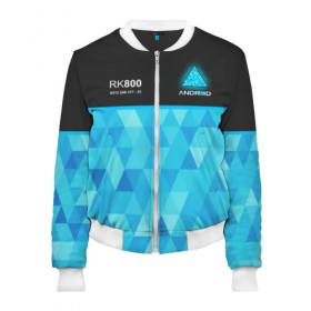 Женский бомбер 3D с принтом RK800 КОННОР в Ухте, 100% полиэстер | застегивается на молнию, по бокам два кармана без застежек, мягкие манжеты, по низу бомбера и на воротнике — эластичная резинка | action | ai | android | connor | dbhpk19 | detroit become human | rk 800 | rk 900 | андроиды | детектив | игра | интерактивное кино | кара | коннор | логотип | маркус | роботы | фирменный стиль | экшн