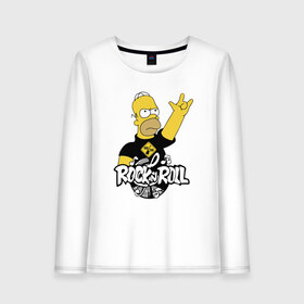 Женский лонгслив хлопок с принтом Rock n Roll в Ухте, 100% хлопок |  | gomer | rock n roll | simpsons | the simpsons | гомер | гомер симпсон | мультик | рок н ролл | рокенрол | сериал | симпсон