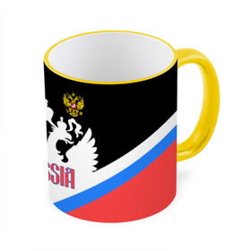 Кружка с принтом HOCKEY RUSSIA в Ухте, керамика | ёмкость 330 мл | Тематика изображения на принте: hockey | russia | sport | герб | надписи | россия | сборная хоккея | символика | спорт | спортсмен | триколор | форма | хоккей | чемпионат | я русский