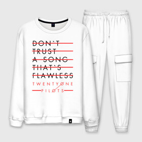 Мужской костюм хлопок с принтом TWENTY ONE PILOTS (TOP) в Ухте, 100% хлопок | на свитшоте круглая горловина, мягкая резинка по низу. Брюки заужены к низу, на них два вида карманов: два “обычных” по бокам и два объемных, с клапанами, расположенные ниже линии бедра. Брюки с мягкой трикотажной резинкой на поясе и по низу штанин. В поясе для дополнительного комфорта — широкие завязки | 21 pilots | 21p | bandito | blurryface | chlorine | joshua | music | ned | rock | top | trench | twenty one pilots | tyler | бандито | группа | музыка | нэд | рок | тренч