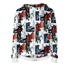 Женская толстовка 3D на молнии с принтом Годзилла 2 в Ухте, 100% полиэстер | длина до линии бедра, манжеты и пояс оформлены мягкой тканевой резинкой, двухслойный капюшон со шнурком для регулировки, спереди молния, по бокам два кармана | godzilla | king of the monsters | годзила | годзилла 2 | король монстров