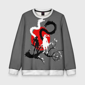 Детский свитшот 3D с принтом Битва драконов в Ухте, 100% полиэстер | свободная посадка, прямой крой, мягкая тканевая резинка на рукавах и понизу свитшота | anime | meme | tokyo | аниме | герой | иероглиф | луна | манга | сакура | самурай | солнце | стиль | фентези | япония