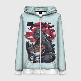 Женская толстовка 3D на молнии с принтом Blue Godzilla в Ухте, 100% полиэстер | длина до линии бедра, манжеты и пояс оформлены мягкой тканевой резинкой, двухслойный капюшон со шнурком для регулировки, спереди молния, по бокам два кармана | godzilla | king of the monsters | годзила | годзилла 2 | король монстров