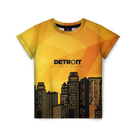 Детская футболка 3D с принтом DETROIT в Ухте, 100% гипоаллергенный полиэфир | прямой крой, круглый вырез горловины, длина до линии бедер, чуть спущенное плечо, ткань немного тянется | 3d | detroit | абстракция | город | детроит | дома | игра | квест | лого | логотип | надпись | приключения | стратегия | франция | эмблема