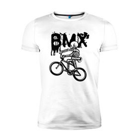 Мужская футболка премиум с принтом BMX в Ухте, 92% хлопок, 8% лайкра | приталенный силуэт, круглый вырез ворота, длина до линии бедра, короткий рукав | Тематика изображения на принте: bike | bmx | bones | extreme | skeleton | skull | sport | велосипед | скелет | спорт | череп | экстрим