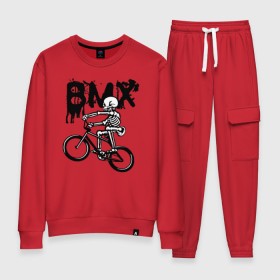 Женский костюм хлопок с принтом BMX в Ухте, 100% хлопок | на свитшоте круглая горловина, мягкая резинка по низу. Брюки заужены к низу, на них два вида карманов: два 