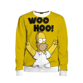 Детский свитшот 3D с принтом HOMER - WOO HOO! в Ухте, 100% полиэстер | свободная посадка, прямой крой, мягкая тканевая резинка на рукавах и понизу свитшота | Тематика изображения на принте: bart | homer | lisa | the simpsons | барт | гомер | лиза | мэгги | симпсоны