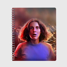 Тетрадь с принтом STRANGER THINGS в Ухте, 100% бумага | 48 листов, плотность листов — 60 г/м2, плотность картонной обложки — 250 г/м2. Листы скреплены сбоку удобной пружинной спиралью. Уголки страниц и обложки скругленные. Цвет линий — светло-серый
 | 011 | eggo | eleven | friends don t lie | netflix | season 3 | stranger things | демогоргон | нетфликс | одиннадцатая | очень странные дела | сезон 3 | сериалы
