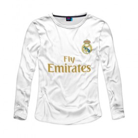 Женский лонгслив 3D с принтом Азар Реал Мадрид 2019 в Ухте, 100% полиэстер | длинные рукава, круглый вырез горловины, полуприлегающий силуэт | 