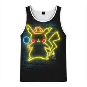 Мужская майка 3D с принтом Неоновый Пикачу в Ухте, 100% полиэстер | круглая горловина, приталенный силуэт, длина до линии бедра. Пройма и горловина окантованы тонкой бейкой | Тематика изображения на принте: battle | drawing | entei | go | legendary | lugia | metagross | nintendo | pikachu | pokemon | raikou | squirtle | zapdos | брок | бульбазавр | мисти | монстр | пикачу | покемон | эш