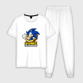 Мужская пижама хлопок с принтом SONIC в Ухте, 100% хлопок | брюки и футболка прямого кроя, без карманов, на брюках мягкая резинка на поясе и по низу штанин
 | hedgehog | metal sonic | silver | silver the hedgehog | sonic | sonic boom | sonic the hedgehog | ёж сонник | игры | соник | фильмы