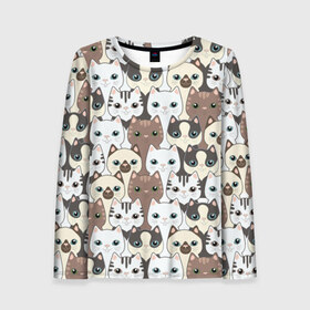 Женский лонгслив 3D с принтом Котики в Ухте, 100% полиэстер | длинные рукава, круглый вырез горловины, полуприлегающий силуэт | доброта | киса | котики | котята | милота