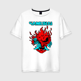 Женская футболка хлопок Oversize с принтом SAMURAI KEANU REEVES в Ухте, 100% хлопок | свободный крой, круглый ворот, спущенный рукав, длина до линии бедер
 | 2019 | cd project red | cyberpunk 2077 | hacker | maelstrom | militech | night city | quadra | samurai | sci fi | trauma team | v | ви | киберпанк 2077 | логотип | роботы | самураи | фантастика