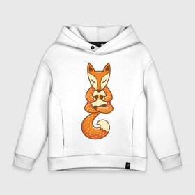 Детское худи Oversize хлопок с принтом Лисенок занимается йогой  в Ухте, френч-терри — 70% хлопок, 30% полиэстер. Мягкий теплый начес внутри —100% хлопок | боковые карманы, эластичные манжеты и нижняя кромка, капюшон на магнитной кнопке | fox | гимнастика | йога | лис | лиса | лисенок | рыжая | упражнения