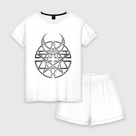 Женская пижама с шортиками хлопок с принтом DISTURBED в Ухте, 100% хлопок | футболка прямого кроя, шорты свободные с широкой мягкой резинкой | disturbed | music | rock | группа | музыка | музыканты | рок