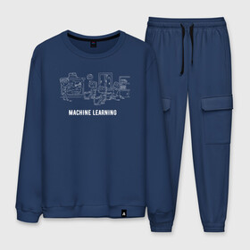 Мужской костюм хлопок с принтом Machine learning white в Ухте, 100% хлопок | на свитшоте круглая горловина, мягкая резинка по низу. Брюки заужены к низу, на них два вида карманов: два “обычных” по бокам и два объемных, с клапанами, расположенные ниже линии бедра. Брюки с мягкой трикотажной резинкой на поясе и по низу штанин. В поясе для дополнительного комфорта — широкие завязки | Тематика изображения на принте: ai | artificial intelligence | machine learning