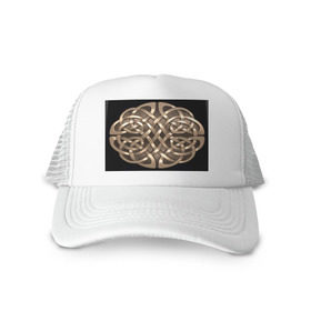 Кепка тракер с сеткой с принтом Кельтские узоры в Ухте, трикотажное полотно; задняя часть — сетка | длинный козырек, универсальный размер, пластиковая застежка | 3d | арт | кельтские узоры | медь | черный