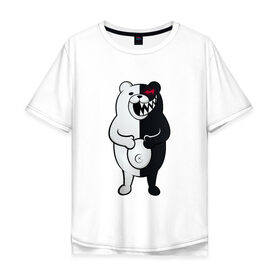 Футболка хлопок Оверсайз с принтом MONOKUMA в Ухте, 100% хлопок | свободный крой, круглый ворот, “спинка” длиннее передней части | anime | bear | black  white | danganronpa | kurokuma | monodam | monokuma | monomi | monotaro | pink | rabbit | school | shirokuma | аниме | главарь | мoноми | монокума | черно белый | школа