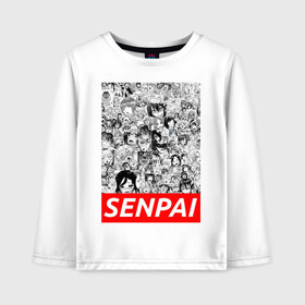 Детский лонгслив хлопок с принтом SENPAI в Ухте, 100% хлопок | круглый вырез горловины, полуприлегающий силуэт, длина до линии бедер | ahegao | anime | kawai | kowai | oppai | otaku | senpai | sugoi | waifu | yandere | аниме | ахегао | ковай | культура | отаку | сенпай | тренд | яндере