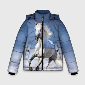 Зимняя куртка для мальчиков 3D с принтом Белая лошадь в Ухте, ткань верха — 100% полиэстер; подклад — 100% полиэстер, утеплитель — 100% полиэстер | длина ниже бедра, удлиненная спинка, воротник стойка и отстегивающийся капюшон. Есть боковые карманы с листочкой на кнопках, утяжки по низу изделия и внутренний карман на молнии. 

Предусмотрены светоотражающий принт на спинке, радужный светоотражающий элемент на пуллере молнии и на резинке для утяжки | animal | beautiful | gloss | horse | mane | mustang | muzzle | nature | snow | white | wild | winter | белый | грива | дикий | животное | зима | конь | красивый | лоск | лошадь | мустанг | природа | скакун | снег