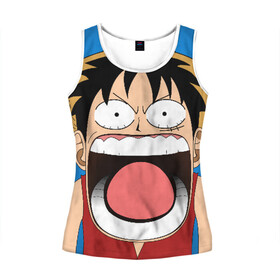 Женская майка 3D Луффи - Чё??!!: в Ухте, 100% полиэстер | круглая горловина, прямой силуэт, длина до линии бедра | one piece | аниме | луффи | монки ди луффи | мугивара | мугивара луфи | удивление | шляпа
