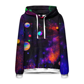 Мужская толстовка 3D с принтом Неоновый Космос в Ухте, 100% полиэстер | двухслойный капюшон со шнурком для регулировки, мягкие манжеты на рукавах и по низу толстовки, спереди карман-кенгуру с мягким внутренним слоем. | вселенная | космос | неон | неоновый космос | неоновый принт