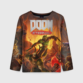 Детский лонгслив 3D с принтом Doom в Ухте, 100% полиэстер | длинные рукава, круглый вырез горловины, полуприлегающий силуэт
 | cacodemon | doom | eternal | вечность | вечный | дум | итёрнал | какодемон | этернал