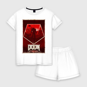 Женская пижама с шортиками хлопок с принтом Doom в Ухте, 100% хлопок | футболка прямого кроя, шорты свободные с широкой мягкой резинкой | cacodemon | doom | eternal | вечность | вечный | дум | итёрнал | какодемон | этернал