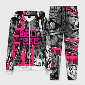 Мужской костюм 3D с принтом DED SEC в Ухте, 100% полиэстер | Манжеты и пояс оформлены тканевой резинкой, двухслойный капюшон со шнурком для регулировки, карманы спереди | action | ct os | ded sec | fox | game | hacker | legion | watch dogs | watch dogs 2 | watch dogs legion | знак лиса | игра | компьютерная игра | легион | хакер