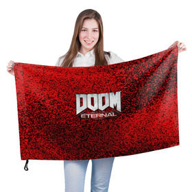 Флаг 3D с принтом DOOM ETERNAL в Ухте, 100% полиэстер | плотность ткани — 95 г/м2, размер — 67 х 109 см. Принт наносится с одной стороны | 