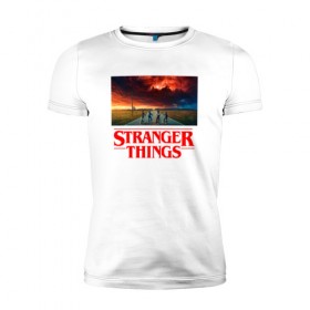 Мужская футболка премиум с принтом STRANGER THINGS в Ухте, 92% хлопок, 8% лайкра | приталенный силуэт, круглый вырез ворота, длина до линии бедра, короткий рукав | stranger things | очень странные дела