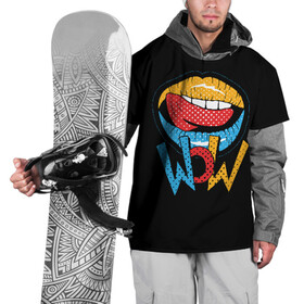 Накидка на куртку 3D с принтом Wow в Ухте, 100% полиэстер |  | blue | dots | lips | pop art | red | teeth | tongue | white | yellow | белый | губы | желтый | зубы | красный | поп  арт | точки | язык
