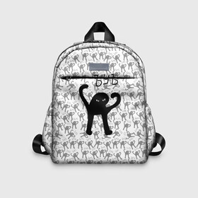 Детский рюкзак 3D с принтом ЪУЪ в Ухте, 100% полиэстер | лямки с регулируемой длиной, сверху петелька, чтобы рюкзак можно было повесить на вешалку. Основное отделение закрывается на молнию, как и внешний карман. Внутри дополнительный карман. По бокам два дополнительных кармашка | cursed cat | meme | pattern | truxkot19 | кот мем | мем с котом | мемы | паттерн | прикол | съука | черный кот | ъуъ съука | юмор