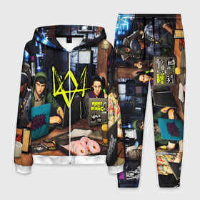 Мужской костюм 3D с принтом WATCH DOGS в Ухте, 100% полиэстер | Манжеты и пояс оформлены тканевой резинкой, двухслойный капюшон со шнурком для регулировки, карманы спереди | action | ct os | ded sec | fox | game | hacker | legion | watch dogs | watch dogs 2 | watch dogs legion | знак лиса | игра | компьютерная игра | легион | хакер