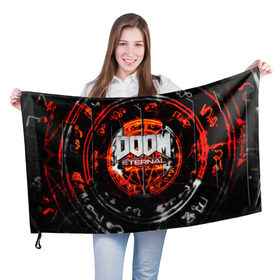 Флаг 3D с принтом DOOM ETERNAL в Ухте, 100% полиэстер | плотность ткани — 95 г/м2, размер — 67 х 109 см. Принт наносится с одной стороны | doom | doom eternal | game | дум