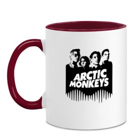 Кружка двухцветная с принтом ARCTIC MONKEYS в Ухте, керамика | объем — 330 мл, диаметр — 80 мм. Цветная ручка и кайма сверху, в некоторых цветах — вся внутренняя часть | arctic monkeys | арктик манкис | арктические мартышки
