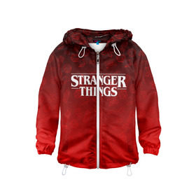 Детская ветровка 3D с принтом STRANGER THINGS в Ухте, 100% полиэстер | подол и капюшон оформлены резинкой с фиксаторами, по бокам два кармана без застежек, один потайной карман на груди | Тематика изображения на принте: stranger things | очень странные дела