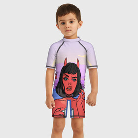 Детский купальный костюм 3D What: в Ухте, Полиэстер 85%, Спандекс 15% | застежка на молнии на спине | coffee | demon | devil | girl | hell | девушка | демон | дьявол | кофе