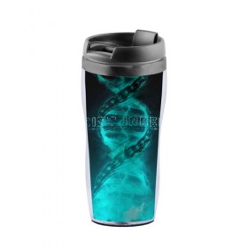 Термокружка-непроливайка с принтом Disturbed. Evolution в Ухте, внутренняя часть — пищевой пластик, наружная часть — прозрачный пластик, между ними — полиграфическая вставка с рисунком | объем — 350 мл, герметичная крышка | david draiman | desturbed | disterbed | disturbd | disturbed | hardcore | heavy metal | nu metal | альтернативный метал | дистербд | дистербед | нюметал | рок | хард рок | хеви метал