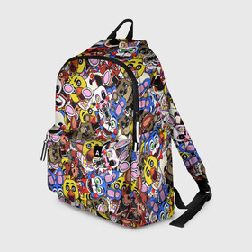 Рюкзак 3D с принтом FNAF STICKERBOMBING в Ухте, 100% полиэстер | лямки с регулируемой длиной, сверху петелька, чтобы рюкзак можно было повесить на вешалку. Основное отделение закрывается на молнию, как и внешний карман. Внутри два дополнительных кармана, один из которых закрывается на молнию. По бокам два дополнительных кармашка | five nights | five nights freddy | fnaf | freddy nights | freddy s | фнаф | фредди