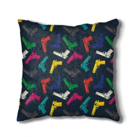 Подушка 3D с принтом Пистолеты в Ухте, наволочка – 100% полиэстер, наполнитель – холлофайбер (легкий наполнитель, не вызывает аллергию). | состоит из подушки и наволочки. Наволочка на молнии, легко снимается для стирки | 