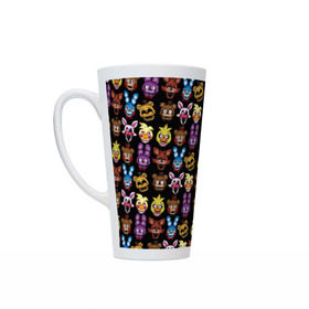 Кружка Латте с принтом Five Nights at Freddy в Ухте, Белая керамика | Объем 480 мл; Высота 150 мм; Диаметр 90 мм | Тематика изображения на принте: 4 | animation | bonnie | chica | fnaf | foxy | freddy | funny | horror | pizza | scary | sfm | бонни | майк | ночей | пять | ужас | фокси | фредди | чика | шмидт