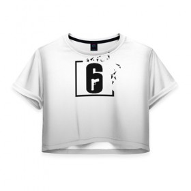 Женская футболка Cropp-top с принтом RAINBOW SIX | SIEGE в Ухте, 100% полиэстер | круглая горловина, длина футболки до линии талии, рукава с отворотами | 6 | outbreak | rainbow | rainbow six siege | six | tom clancys | радуга осада | том кленсис