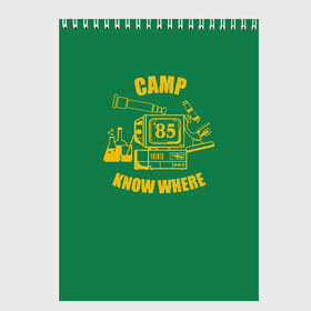 Скетчбук с принтом CAMP KNOW WHERE в Ухте, 100% бумага
 | 48 листов, плотность листов — 100 г/м2, плотность картонной обложки — 250 г/м2. Листы скреплены сверху удобной пружинной спиралью | 80 е | 85 | camp know where | camp nowhere | dustin | netflix | stranger things | дастин | кепка дастина | нетфликс | очень странные дела