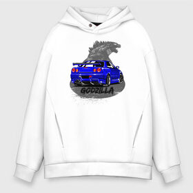 Мужское худи Oversize хлопок с принтом R34 GODZILLA в Ухте, френч-терри — 70% хлопок, 30% полиэстер. Мягкий теплый начес внутри —100% хлопок | боковые карманы, эластичные манжеты и нижняя кромка, капюшон на магнитной кнопке | Тематика изображения на принте: jdm | nissan | skyline | ниссан | скайлайн | форсаж