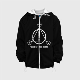 Детская куртка 3D с принтом PANIC! AT THE DISCO в Ухте, 100% полиэстер | застежка — молния, подол и капюшон оформлены резинкой с фиксаторами, по бокам — два кармана без застежек, один потайной карман на груди, плотность верхнего слоя — 90 г/м2; плотность флисового подклада — 260 г/м2 | Тематика изображения на принте: panic | panic at the disco | paniс | patd | райан росс